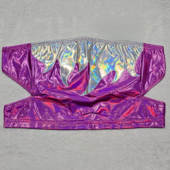 Club Exx ✦ Metallic Holographic Flame Tube Top ✦ Crop Purple & Silver Size L NWT - Picture 2 of 8